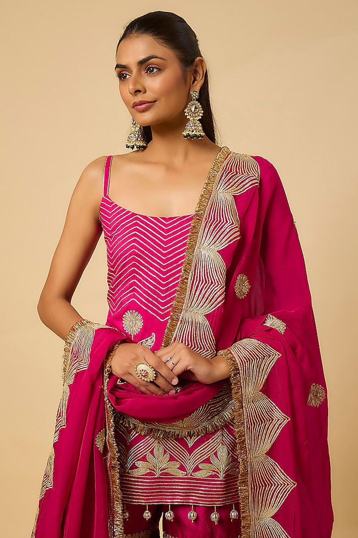 Rani Pink Silk Gota Embellished Party Wear Sharara Set by Monk & Mei at Pernia's Pop Up Shop