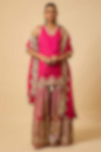 Rani Pink Silk Gota Embellished Party Wear Sharara Set by Monk & Mei at Pernia's Pop Up Shop