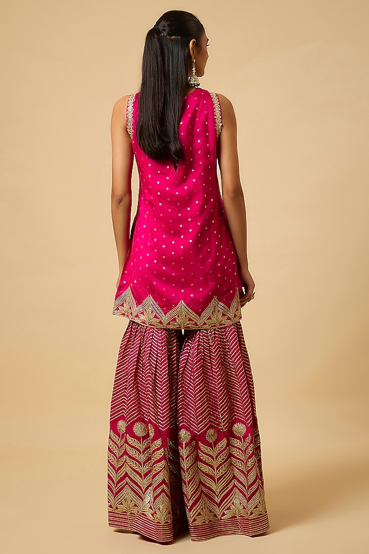 Rani Pink Silk Gota Embellished Party Wear Sharara Set by Monk & Mei at Pernia's Pop Up Shop