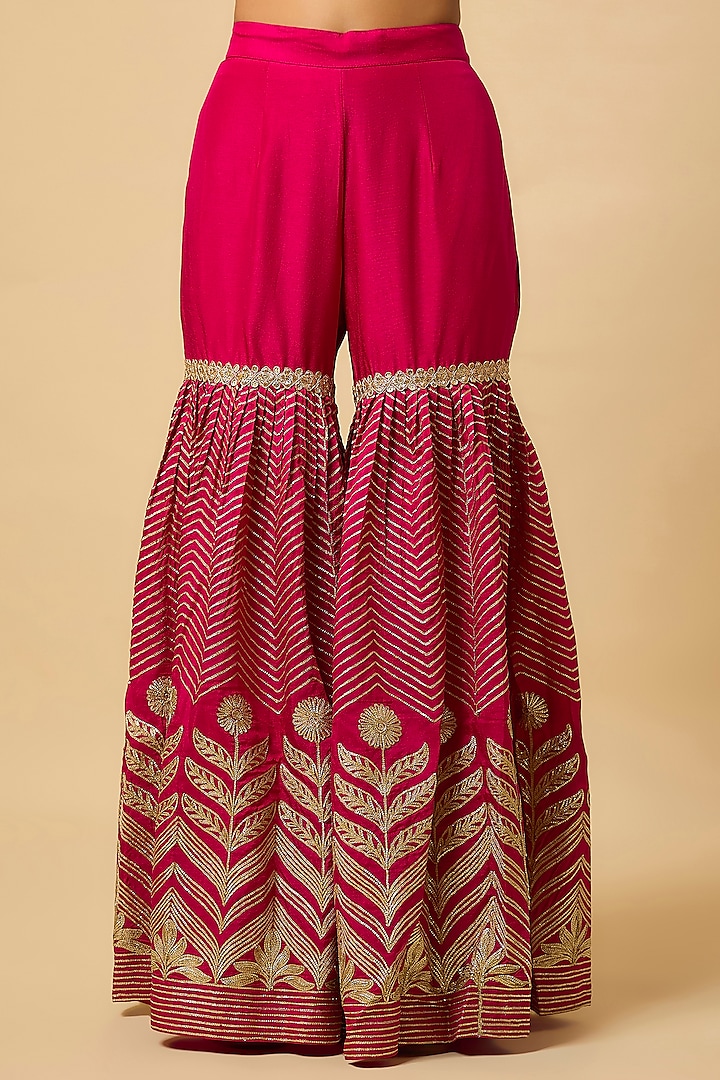 Rani Pink Silk Gota Embellished Party Wear Sharara Set by Monk & Mei at Pernia's Pop Up Shop