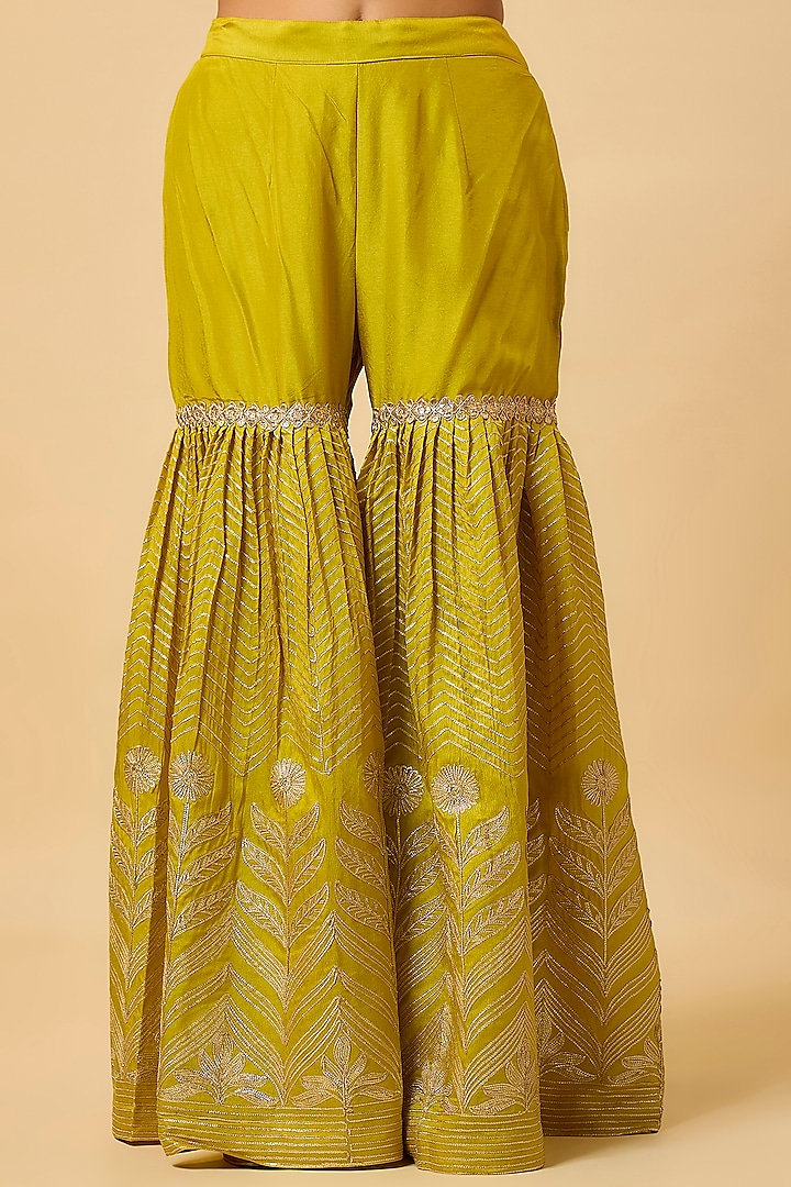 Mustard Yellow Silk Gota Embellished Party Wear Sharara Set by Monk & Mei at Pernia's Pop Up Shop