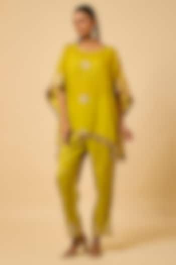 Mustard Yellow Organza Gota Embellished Cape Set by Monk & Mei at Pernia's Pop Up Shop