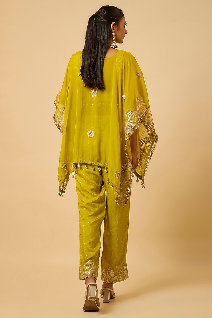 Mustard Yellow Organza Gota Embellished Cape Set by Monk & Mei at Pernia's Pop Up Shop