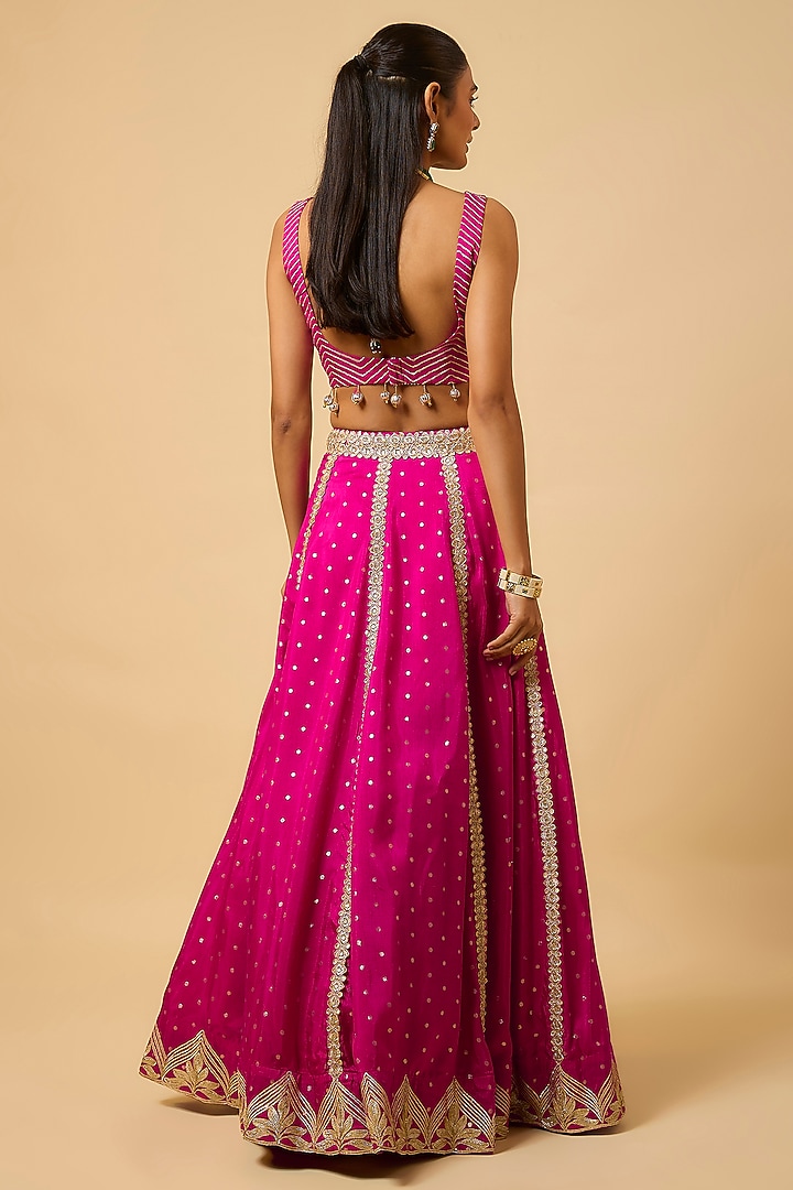 Rani Pink Silk Gota Embroidered Lehenga Set by Monk & Mei at Pernia's Pop Up Shop