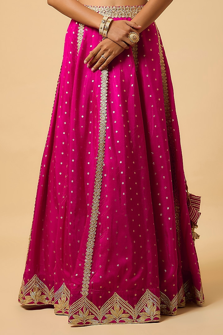 Rani Pink Silk Gota Embroidered Lehenga Set by Monk & Mei at Pernia's Pop Up Shop