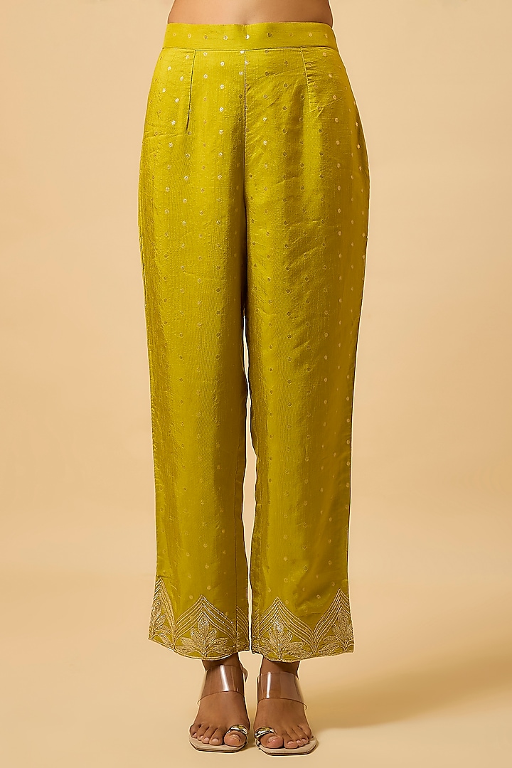 Mustard Yellow Silk Gota Embroidered Kurta Set by Monk & Mei at Pernia's Pop Up Shop