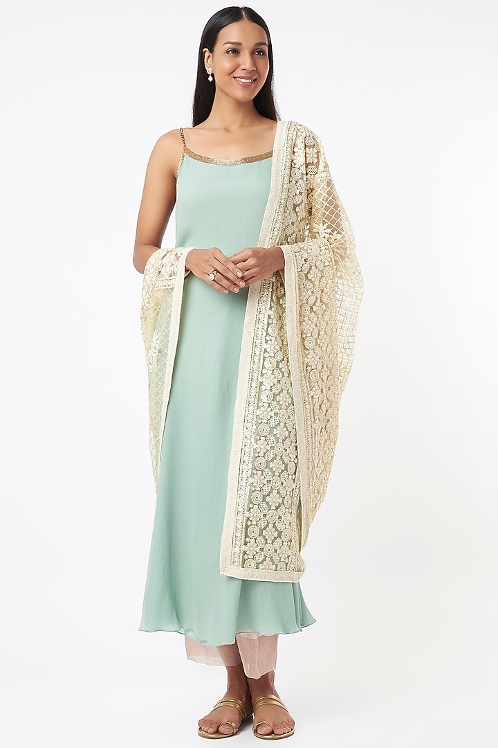 Gold Embroidered Dupatta by Monk & Mei at Pernia's Pop Up Shop