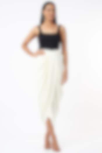 White Embroidered Rayon Dhoti Skirt by Monk & Mei