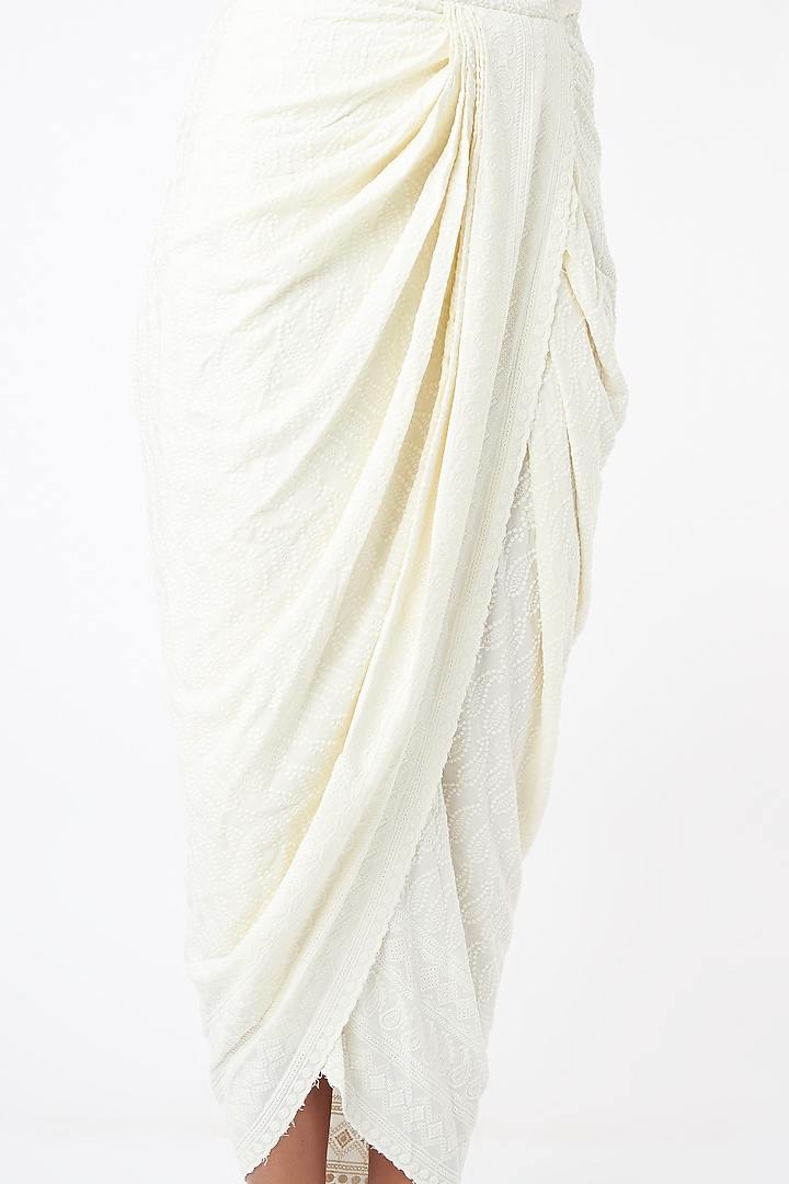 White Embroidered Rayon Dhoti Skirt by Monk & Mei at Pernia's Pop Up Shop