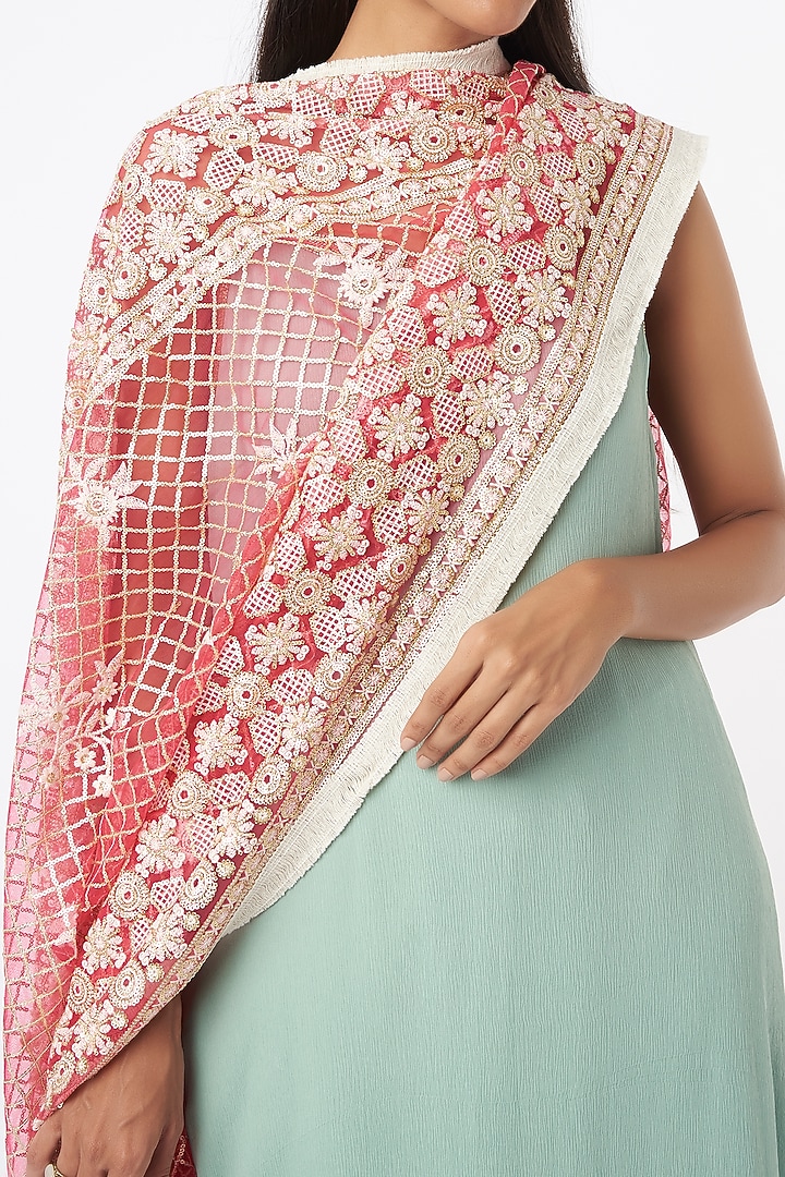 Blush Pink Embroidered Dupatta by Monk & Mei at Pernia's Pop Up Shop