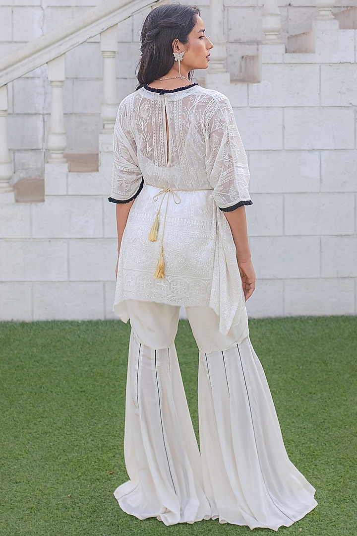 White Georgette Sharara Set by Monk & Mei at Pernia's Pop Up Shop