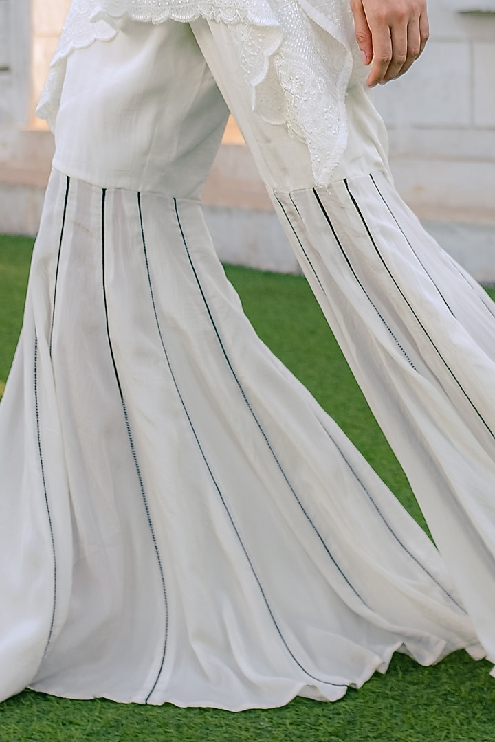 White Georgette Embroidered Kaftan by Monk & Mei at Pernia's Pop Up Shop