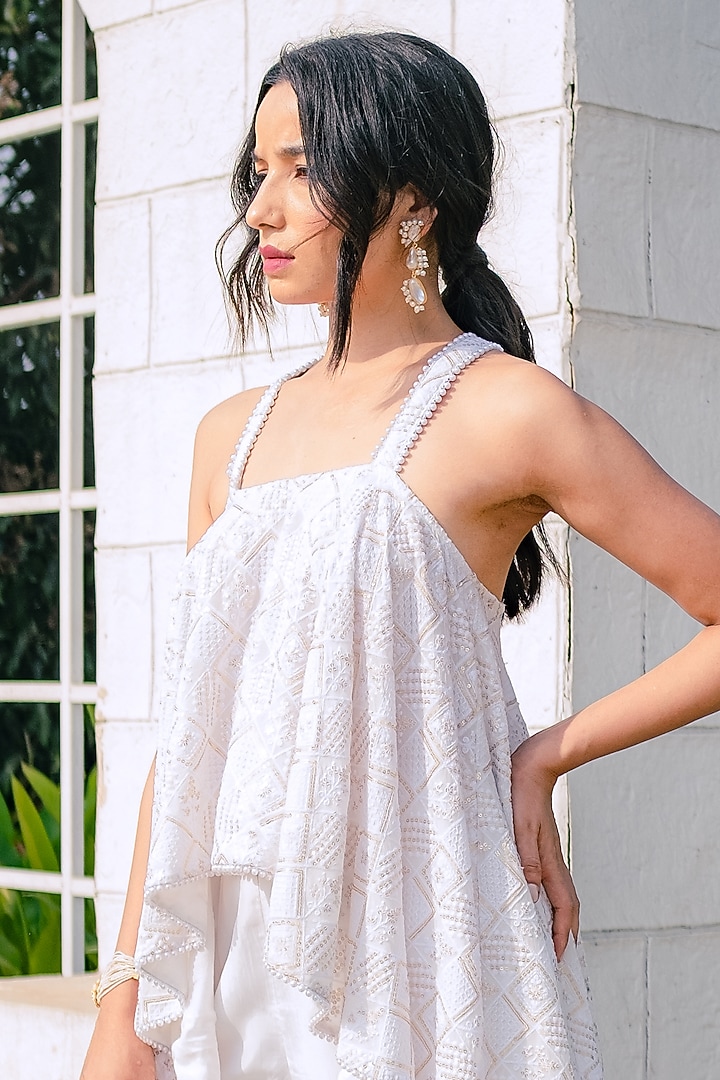 White Crepe Flared Pant Set by Monk & Mei at Pernia's Pop Up Shop