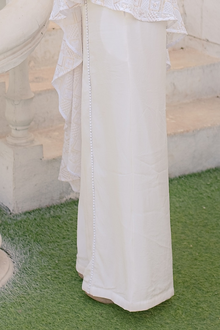 White Embellished Flared Pant Set by Monk & Mei at Pernia's Pop Up Shop