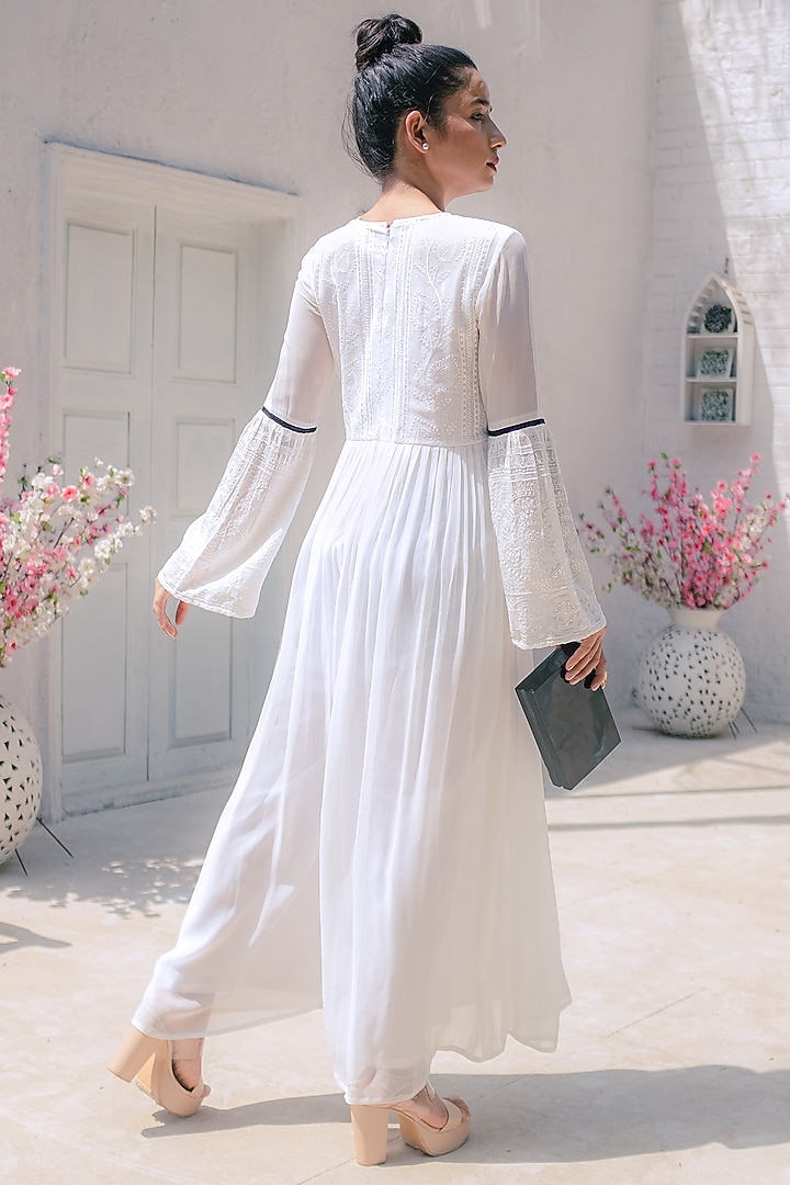 White Georgette Flared Jumpsuit by Monk & Mei at Pernia's Pop Up Shop