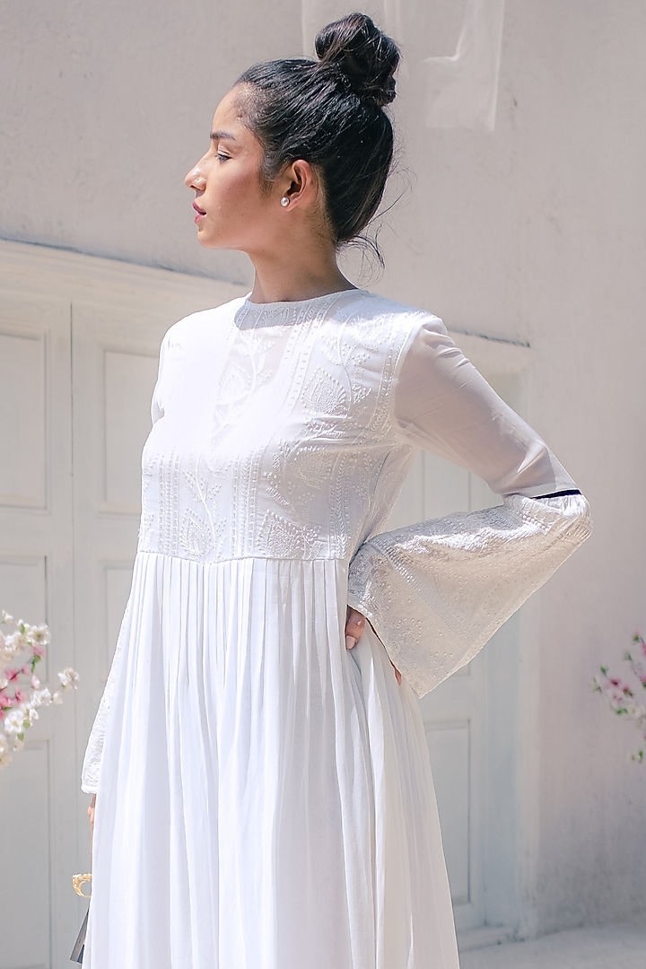 White Georgette Flared Jumpsuit by Monk & Mei at Pernia's Pop Up Shop