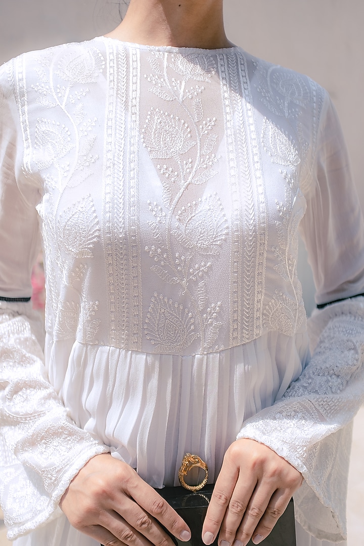 White Georgette Flared Jumpsuit by Monk & Mei at Pernia's Pop Up Shop