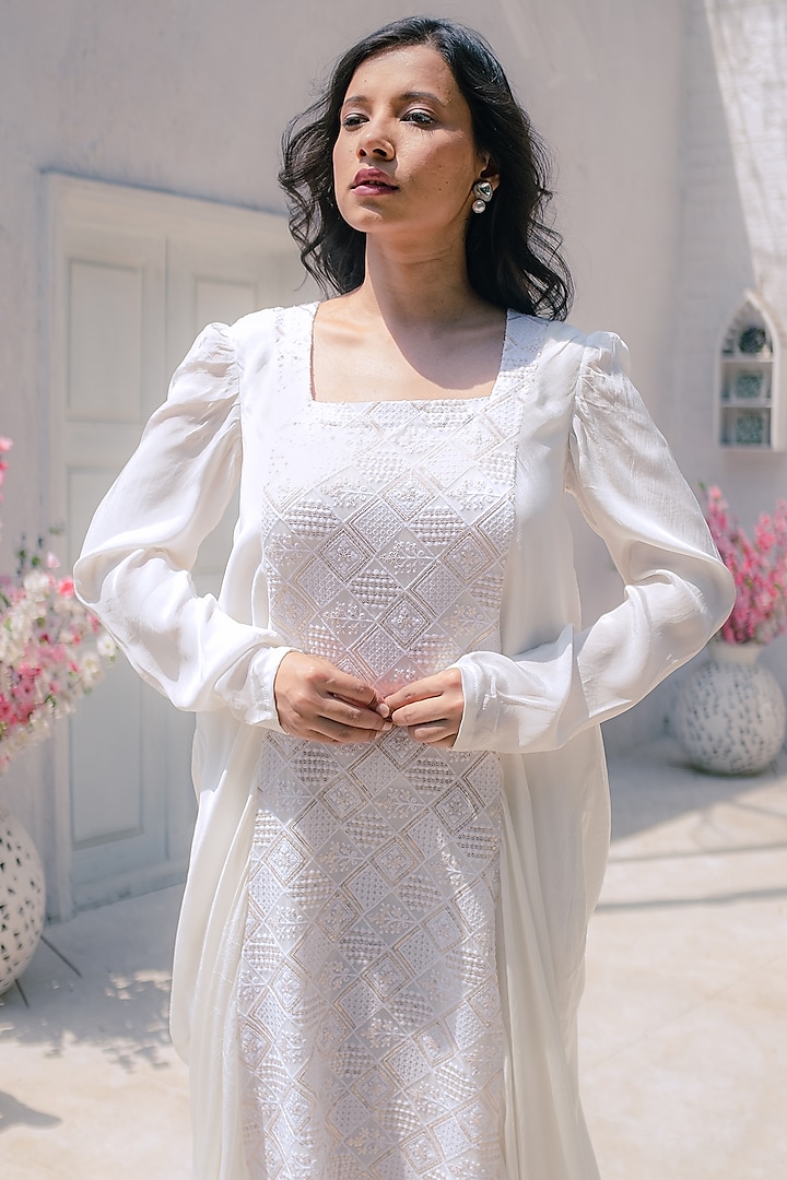 White Natural Crepe Cowl Summer Dress by Monk & Mei at Pernia's Pop Up Shop
