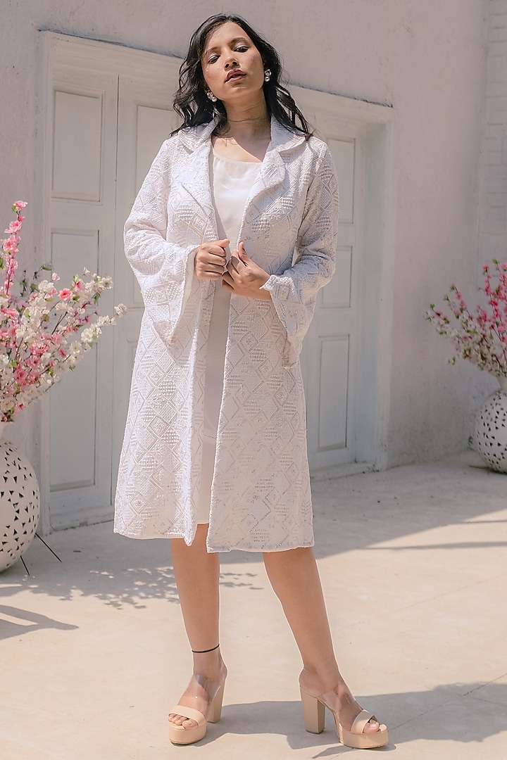 White Georgette Jacket Dress by Monk & Mei at Pernia's Pop Up Shop