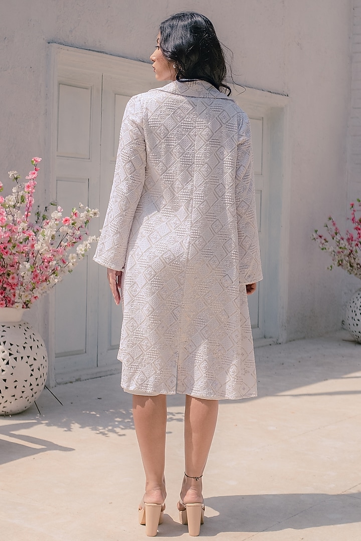 White Georgette Embellished Jacket by Monk & Mei at Pernia's Pop Up Shop