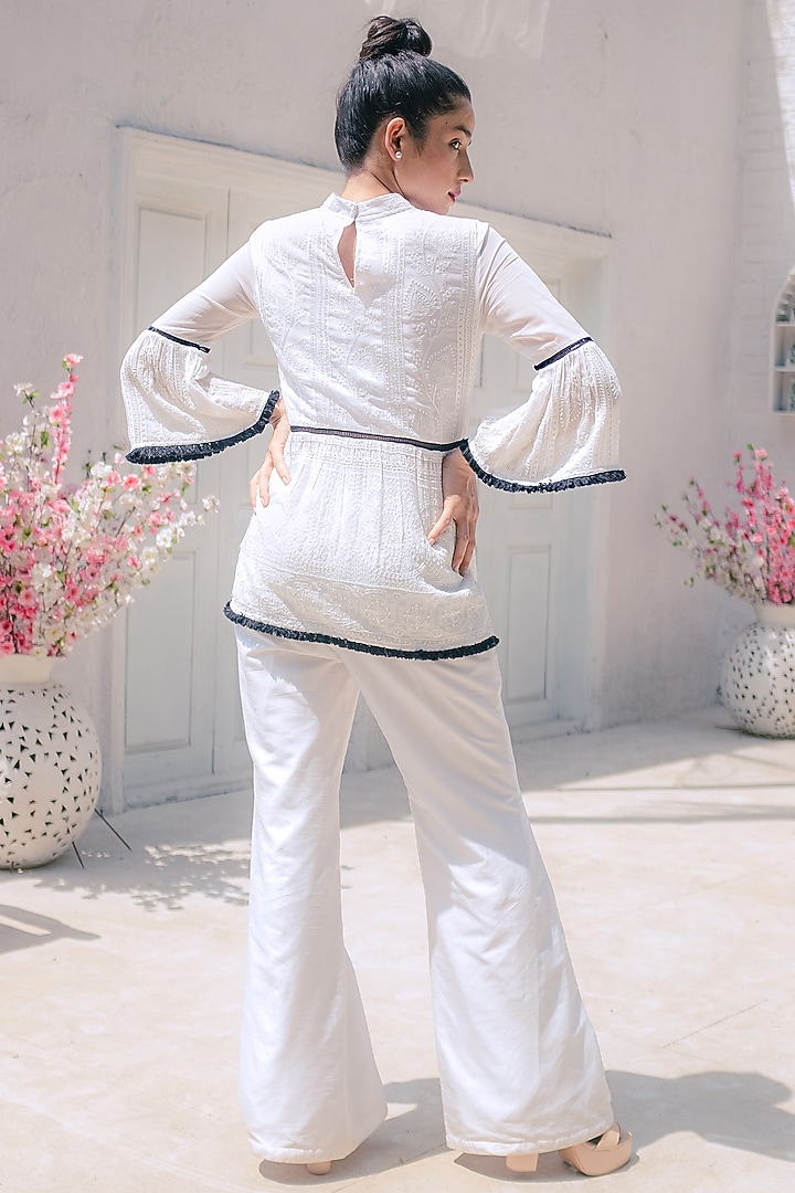 White Georgette Pant Set by Monk & Mei at Pernia's Pop Up Shop