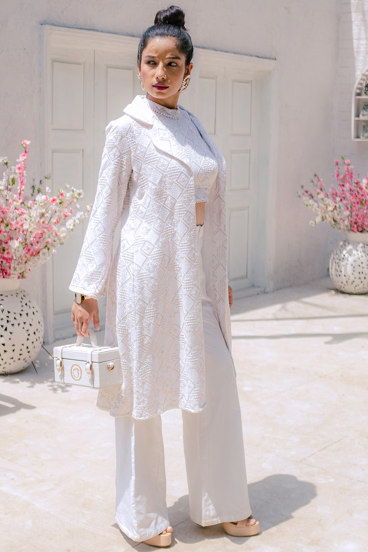 White Georgette Jacket Set by Monk & Mei at Pernia's Pop Up Shop