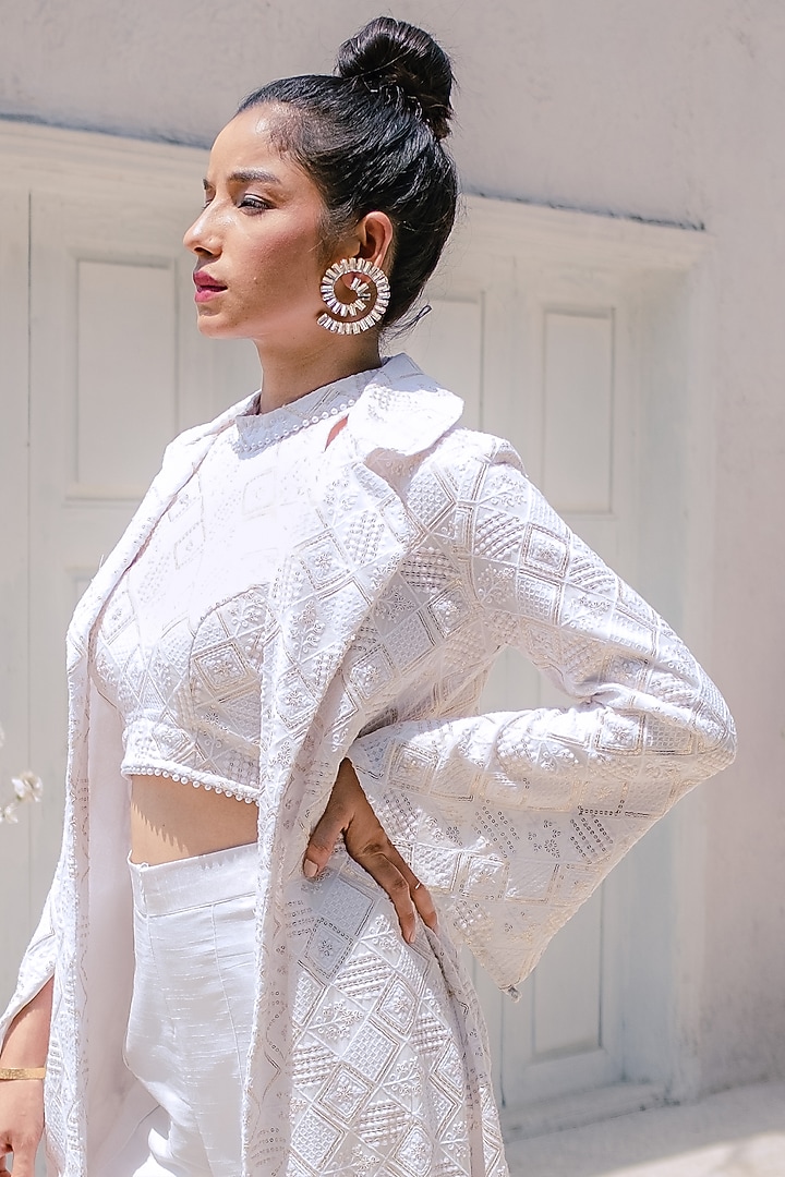 White Georgette Jacket Set by Monk & Mei at Pernia's Pop Up Shop