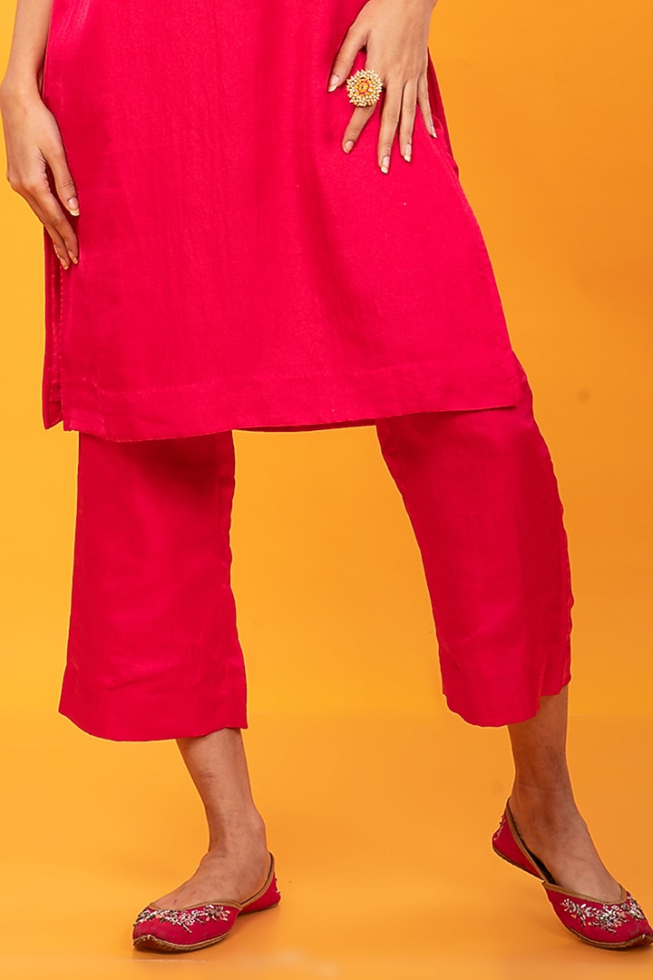 Pink Silk Blend Embroidered Lahori Kurta Set by Monk & Mei at Pernia's Pop Up Shop