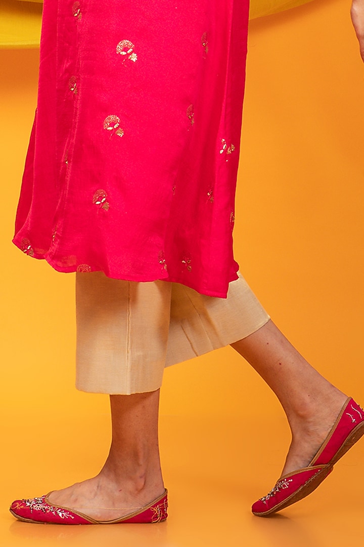 Pink Silk Blend Embroidered Kurta Set by Monk & Mei at Pernia's Pop Up Shop