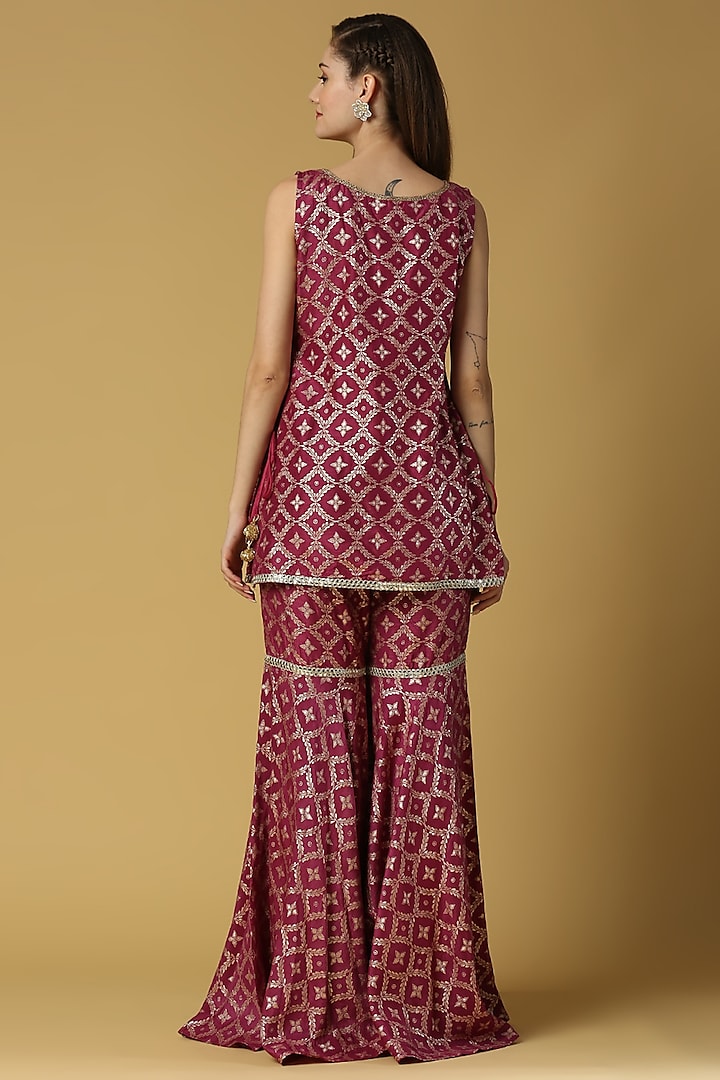 Plum Purple Brocade Party Wear Sharara Set by Monk & Mei at Pernia's Pop Up Shop