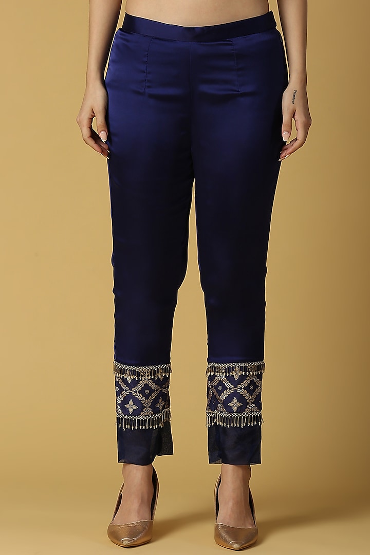 Deep Blue Brocade Kurta Set by Monk & Mei at Pernia's Pop Up Shop
