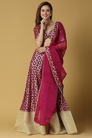 Plum Purple Brocade Sharara Set by Monk & Mei