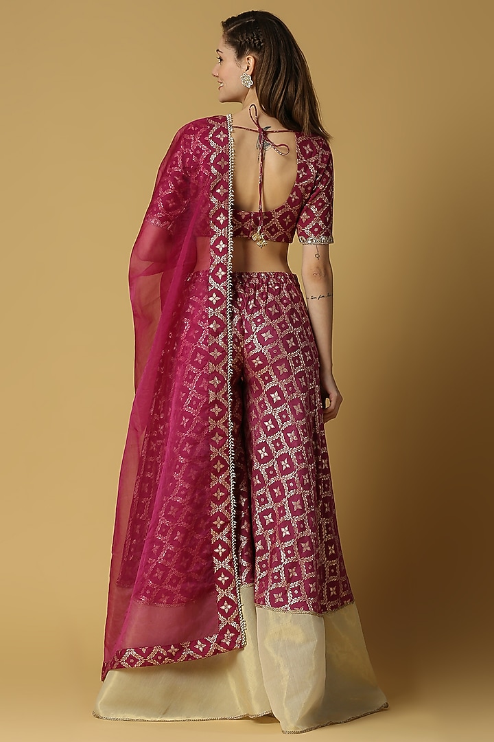 Plum Purple Brocade Party Wear Sharara Set by Monk & Mei at Pernia's Pop Up Shop