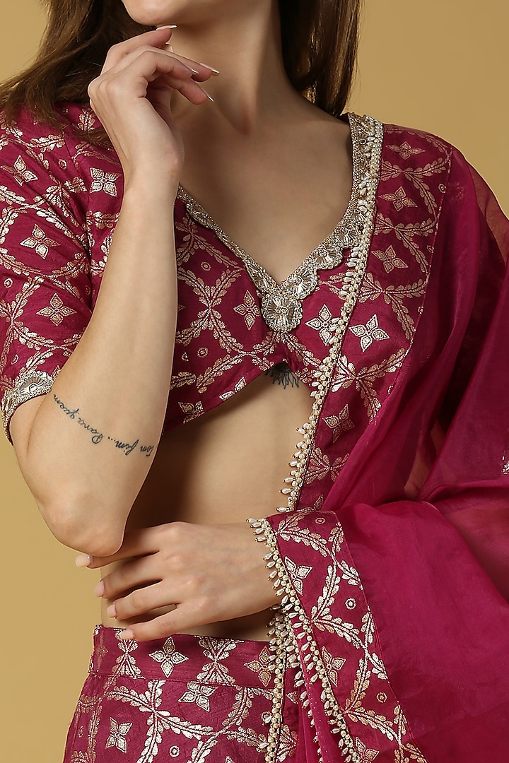 Plum Purple Brocade Party Wear Sharara Set by Monk & Mei at Pernia's Pop Up Shop