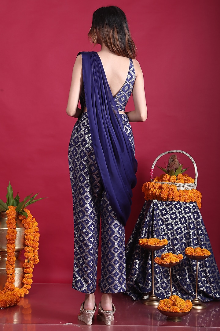 Deep Blue Brocade Pant Set by Monk & Mei at Pernia's Pop Up Shop