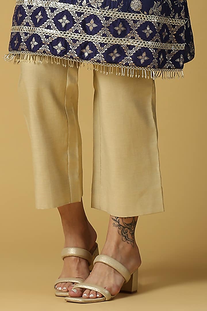 Deep Blue Brocade Kurta Set by Monk & Mei at Pernia's Pop Up Shop
