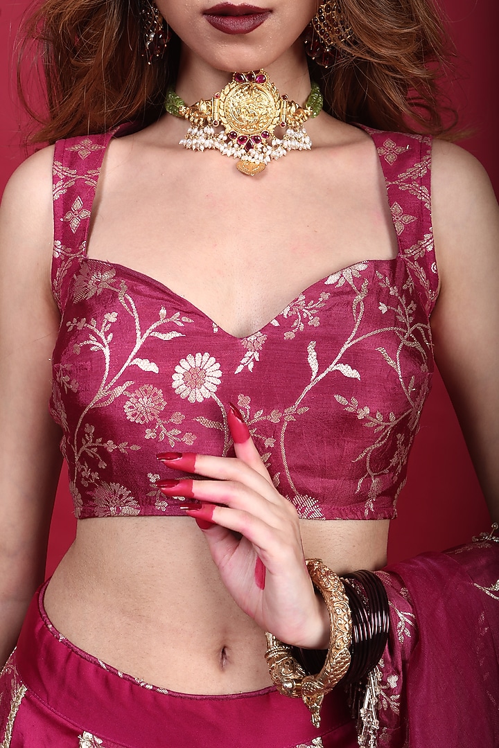 Plum Purple Brocade Lehenga Set by Monk & Mei at Pernia's Pop Up Shop