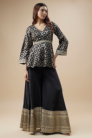 Black Silk Sharara Set by Monk & Mei
