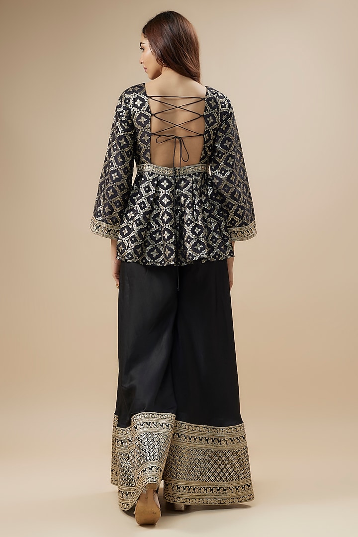 Black Silk Party Wear Sharara Set by Monk & Mei at Pernia's Pop Up Shop