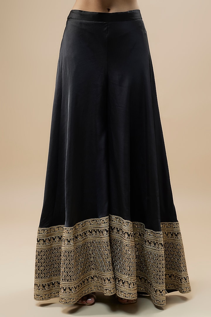 Black Silk Party Wear Sharara Set by Monk & Mei at Pernia's Pop Up Shop