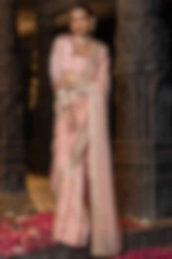 Blush Pink Banarasi Silk Tissue Blend Embellished Festive Saree  Set by Monk & Mei at Pernia's Pop Up Shop