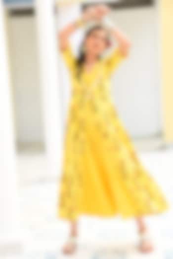 Yellow Cotton Printed Summer Dress by Monk & Mei at Pernia's Pop Up Shop