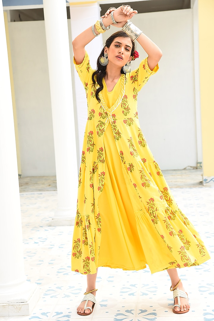 Yellow Cotton Printed Summer Dress by Monk & Mei at Pernia's Pop Up Shop