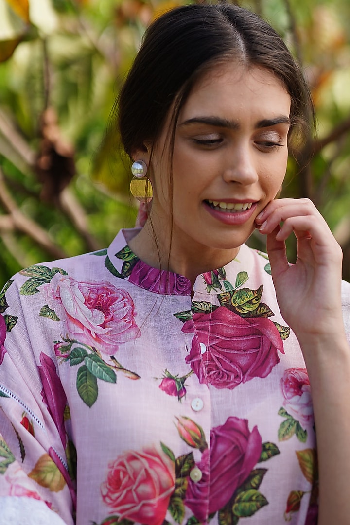 Blush Pink Linen Floral Digital Printed Summer Shirt Dress by Monk & Mei at Pernia's Pop Up Shop