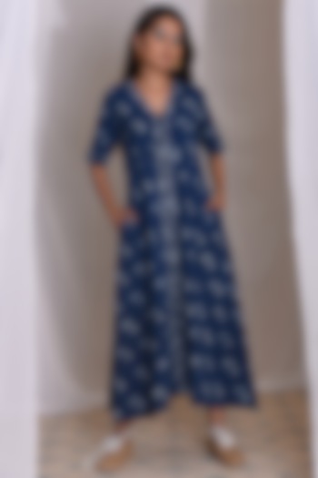 Indigo Blue Hand Block Printed Summer Dress by Monk & Mei at Pernia's Pop Up Shop