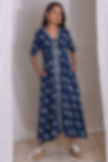 Indigo Blue Hand Block Printed Dress by Monk & Mei