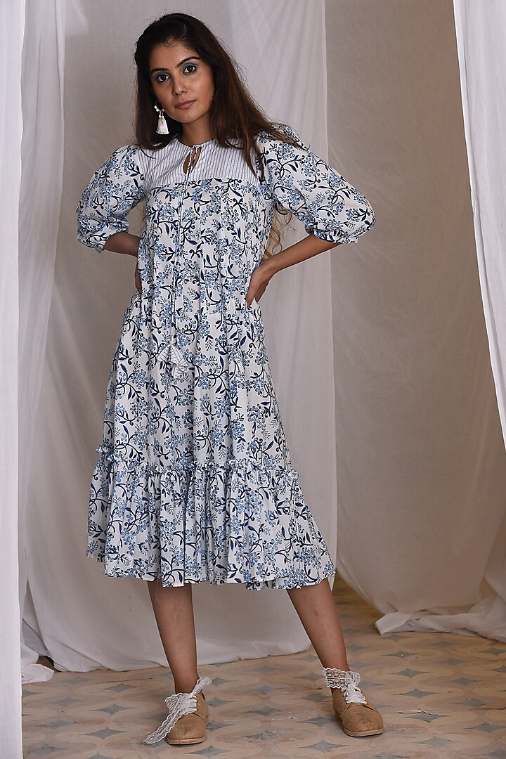 Powder Blue Printed Dress by Monk & Mei