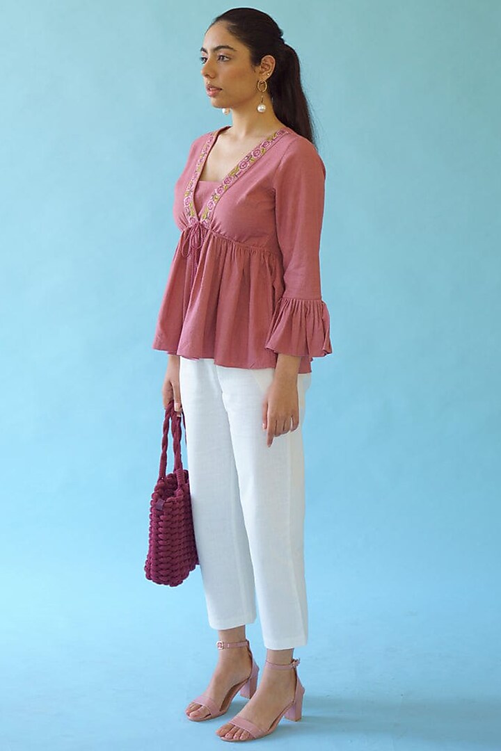 Rose Pink Embroidered Top by Monk & Mei