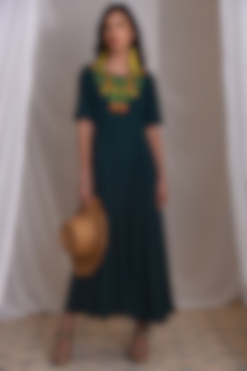 Emerald Green Embroidered Dress by Monk & Mei