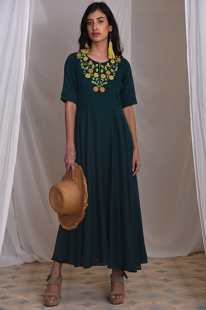 Emerald Green Embroidered Dress by Monk & Mei at Pernia's Pop Up Shop